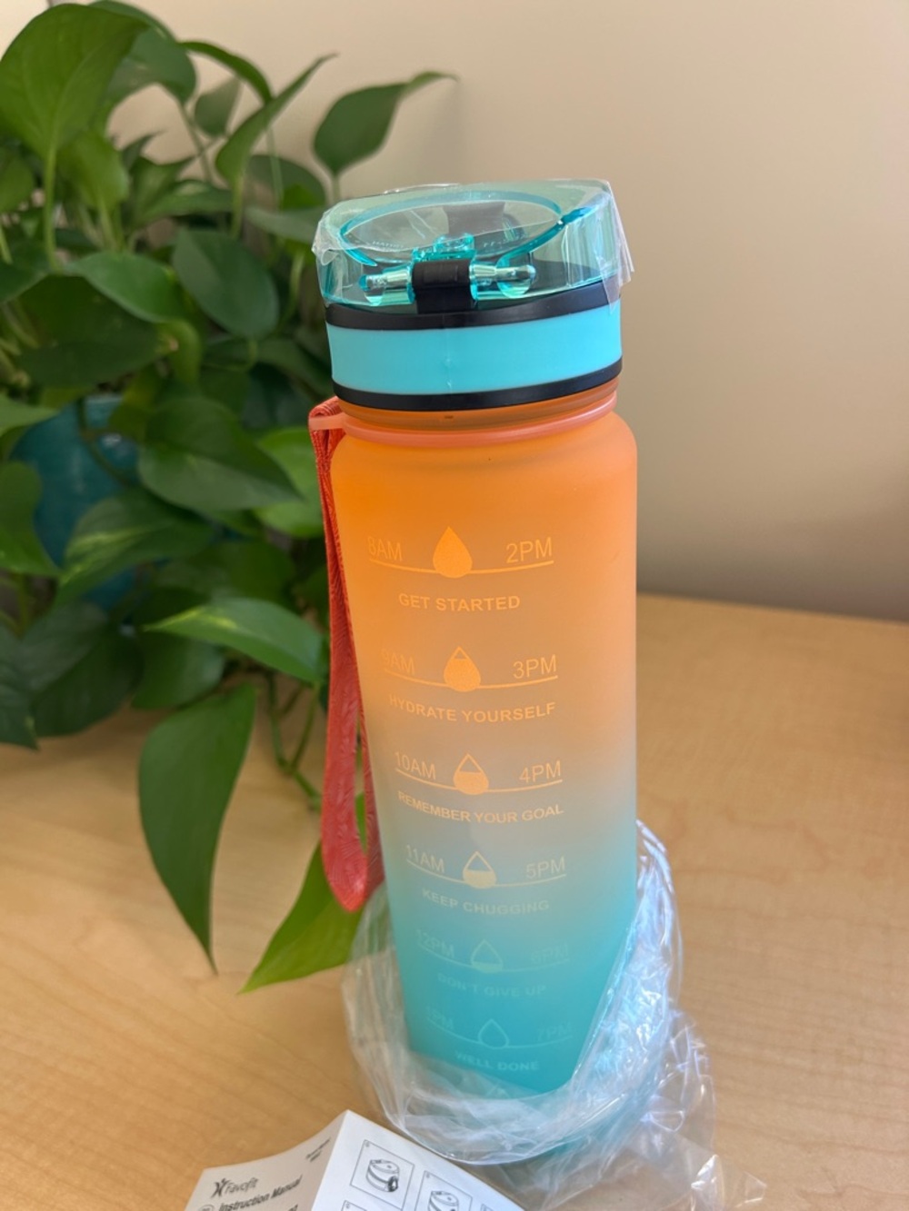 Gradient Motivational Water Bottle - Orange to Teal